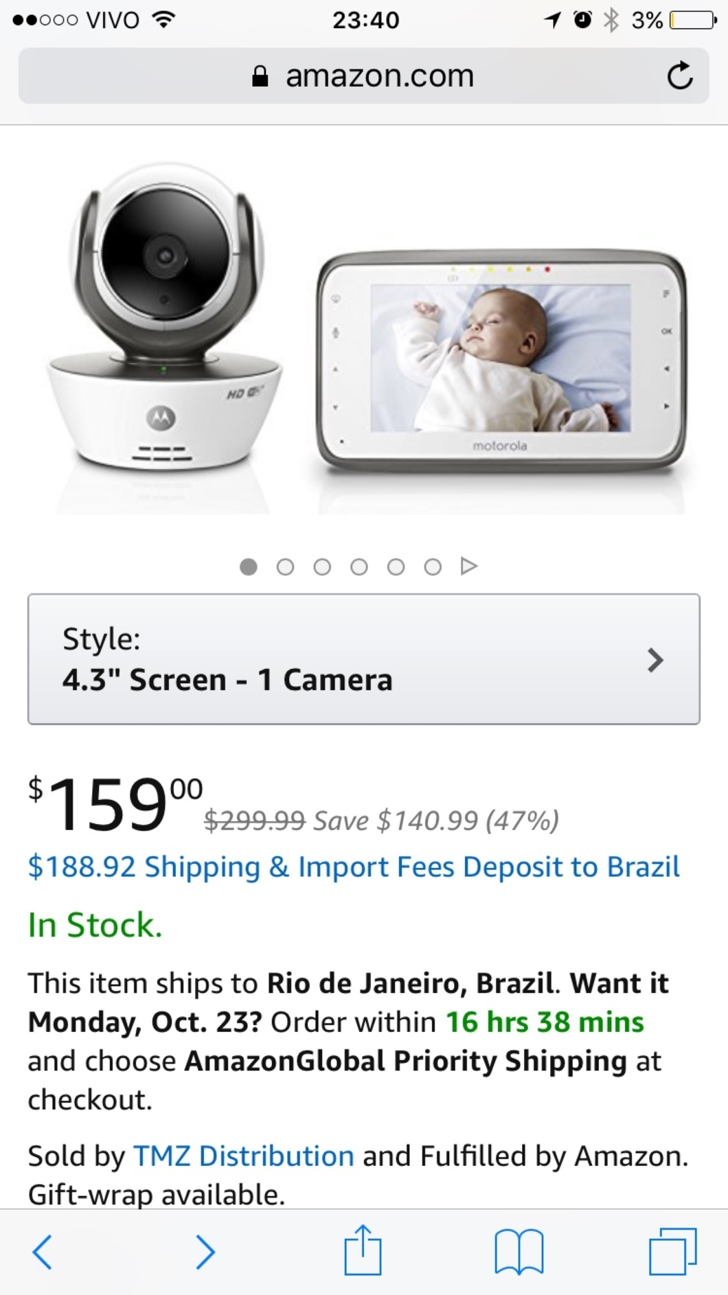 Motorola MBP854CONNECT Dual Mode Baby Monitor with 4.3-Inch LCD Parent Monitor 