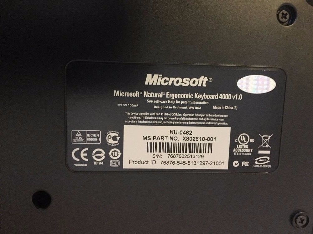 microsoft ergonomic keyboard 4000 v1.0